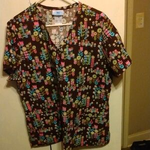 SB Scrubs Floral Print Top - Brown and Multicolor